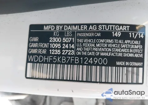 2015 Mercedes-Benz E 350 z USA, uszkodzony, nr VIN WDDHF5KB7FB124900